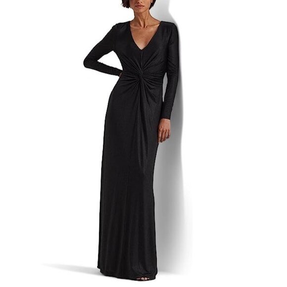 Lauren Ralph Lauren Dresses & Skirts - Lauren Ralph Lauren Womens Twist Front Foil Print Jersey Gown Black Size 2 NWT